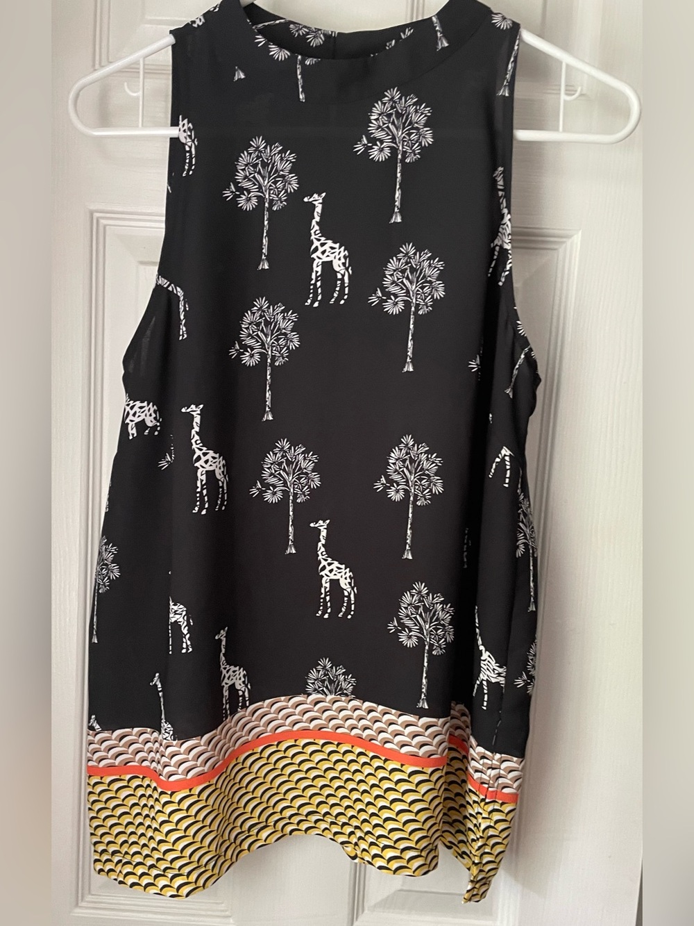 Worthington Black Sleeveless Top with White Nature Print